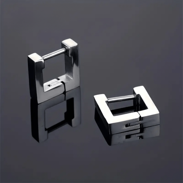 Square hoop huggies - silver