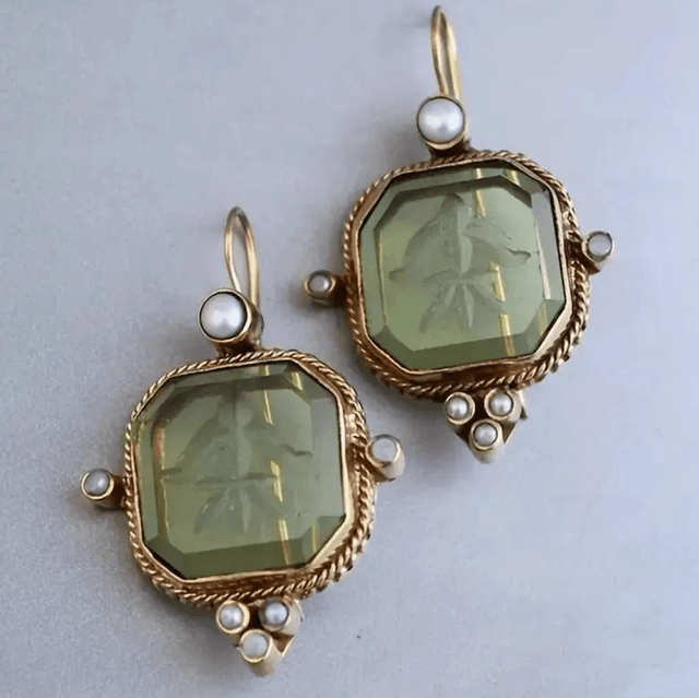 Bohemian vintage green drop earrings