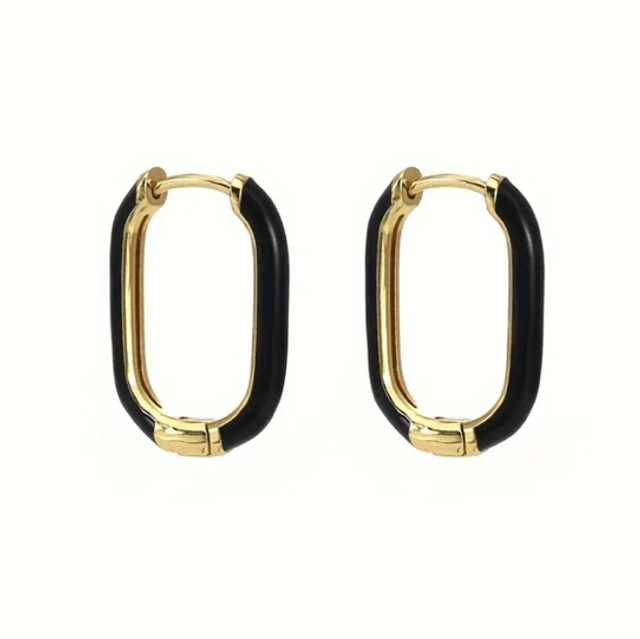 Black rectangle gold hoops