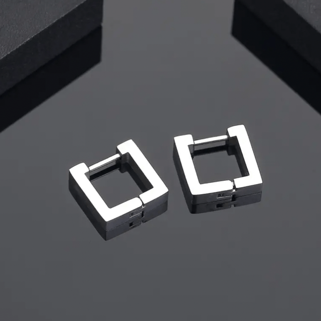 Square hoop huggies - silver