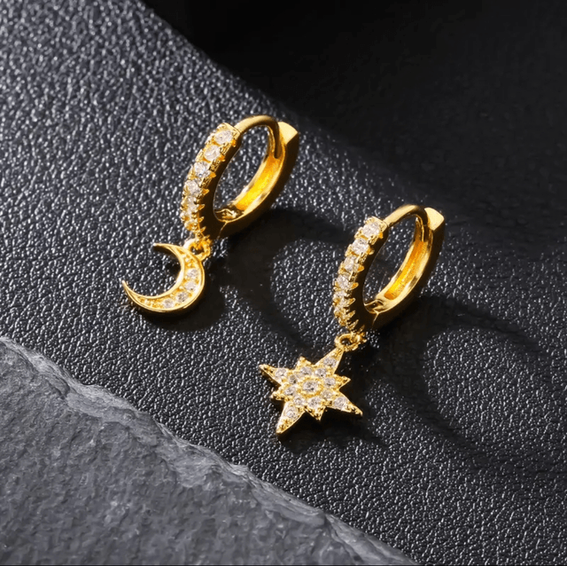 Gold moon and star huggie hoops