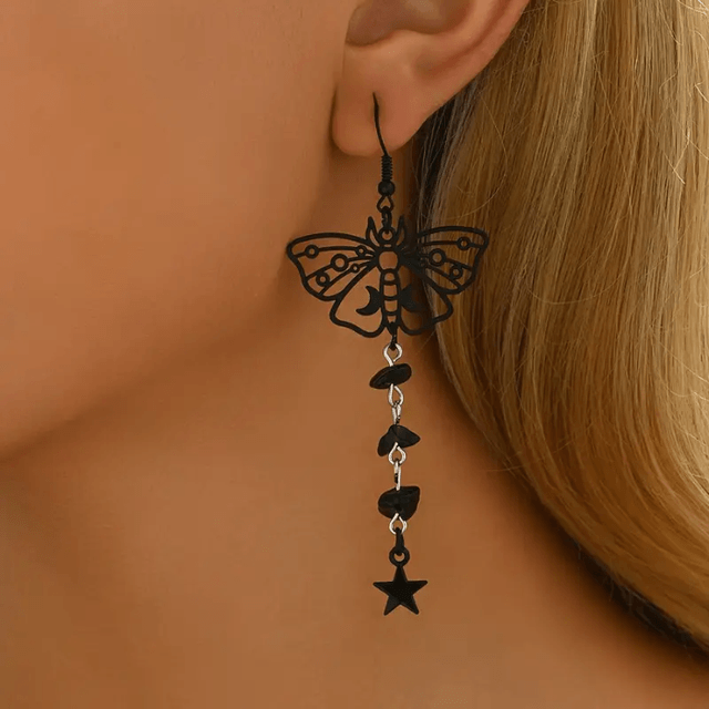 Black moth earrings