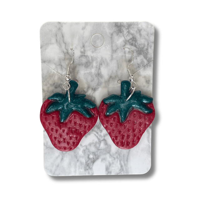 Strawberry glitter dangle earrings