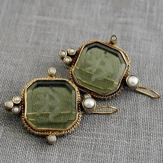 Bohemian vintage green drop earrings
