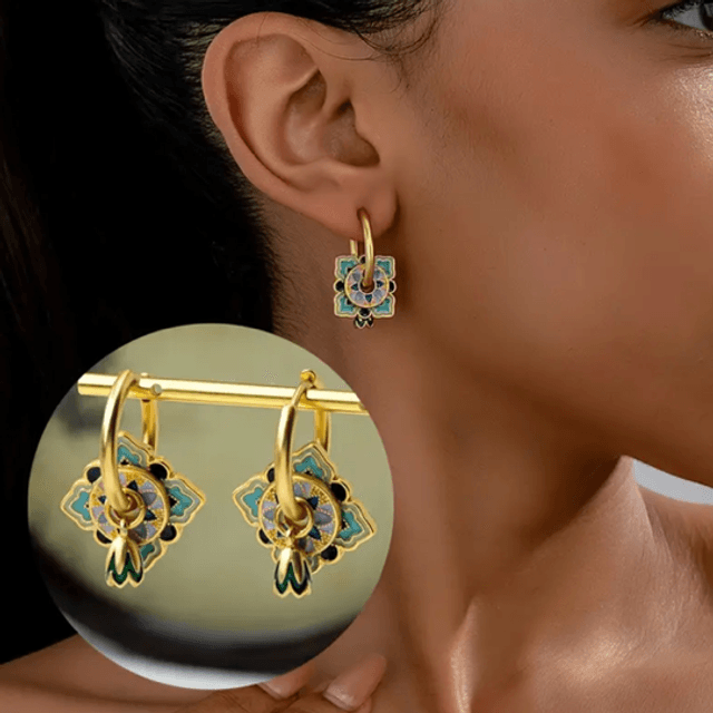 Triple charmed hoop earrings