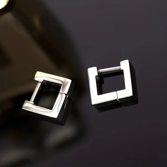 Square hoop huggies - silver