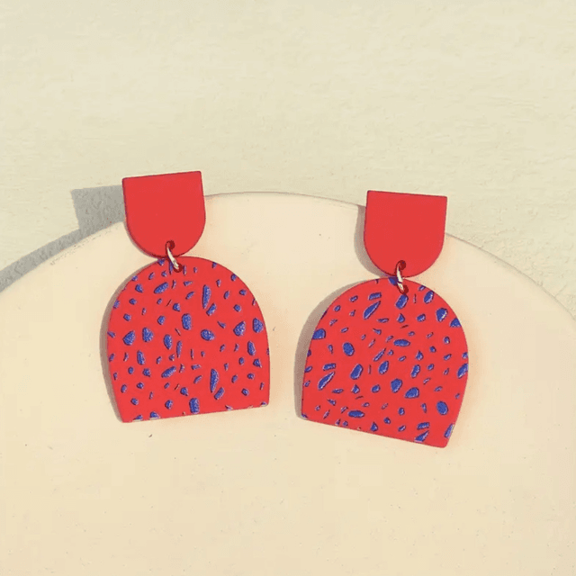 Red terrazzo-style arch earrings
