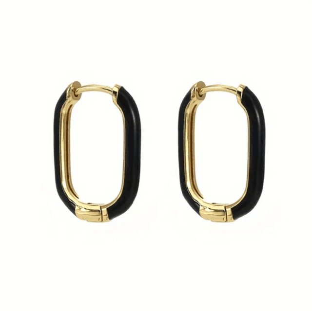 Black rectangle gold hoops