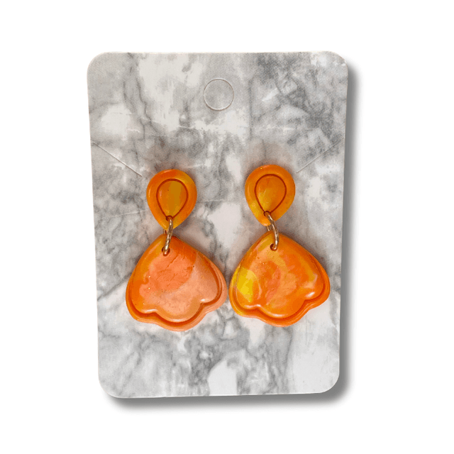 Orange marbled scallop shell earrings