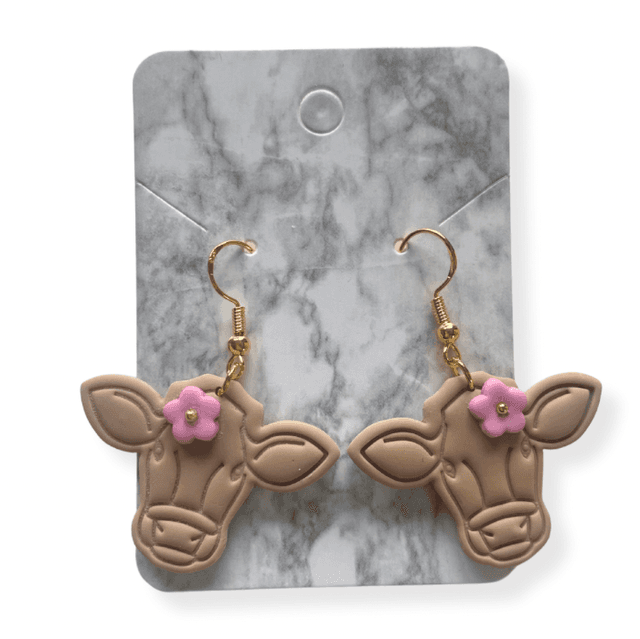 Cow earrings - pink flower
