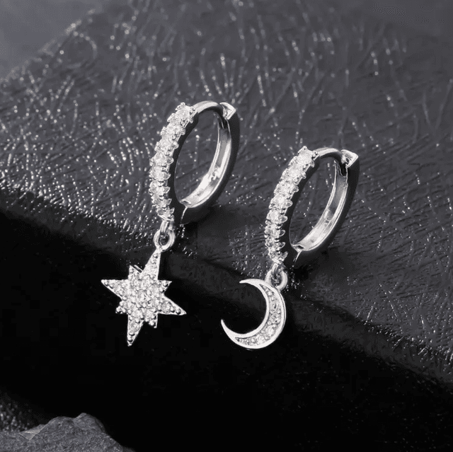 Silver moon and star huggies