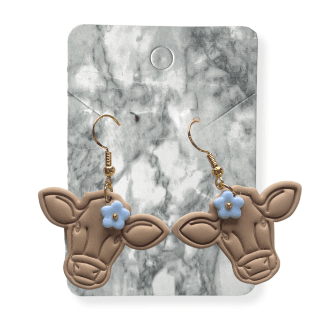 Cow earrings - blue flowers