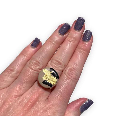 Gold leaf leopard print ring