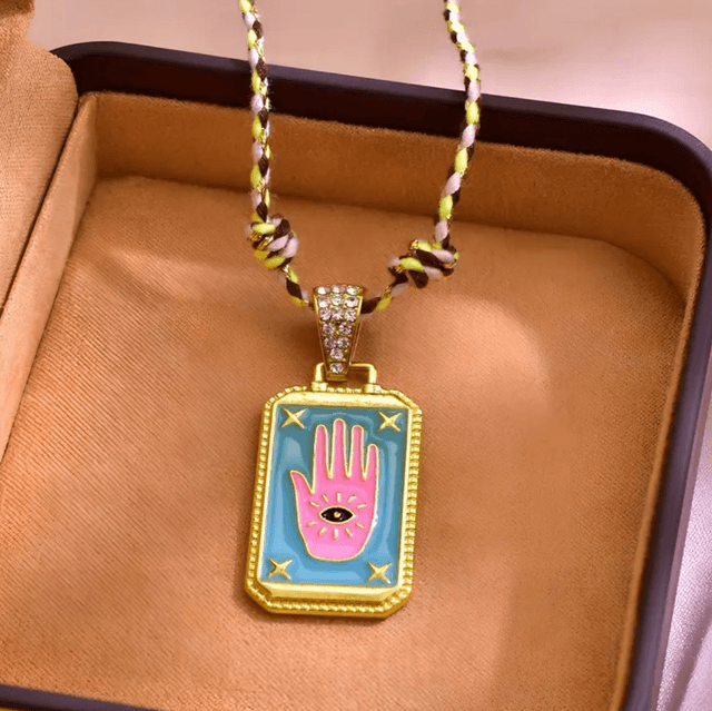 Boho tarot card and eye pendant necklaces
