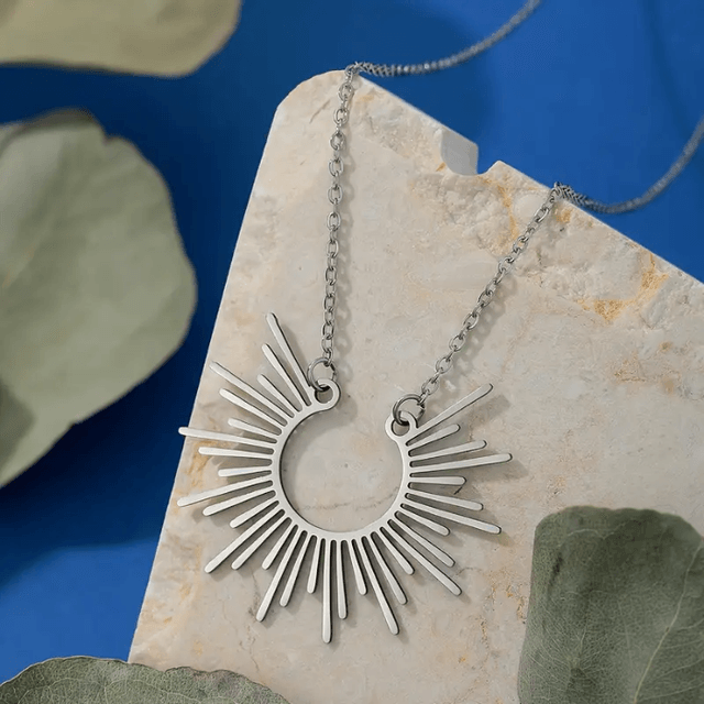 Sunburst necklace - silver stainless steel