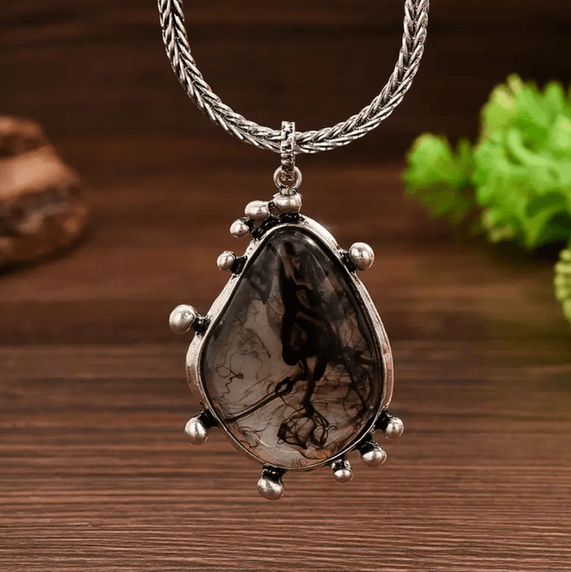 Grey resin water drop pendant